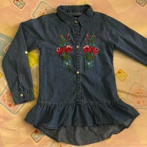 Embroidered Denim Shirt Dress with Peplum Fringe - Youth Size 10-12